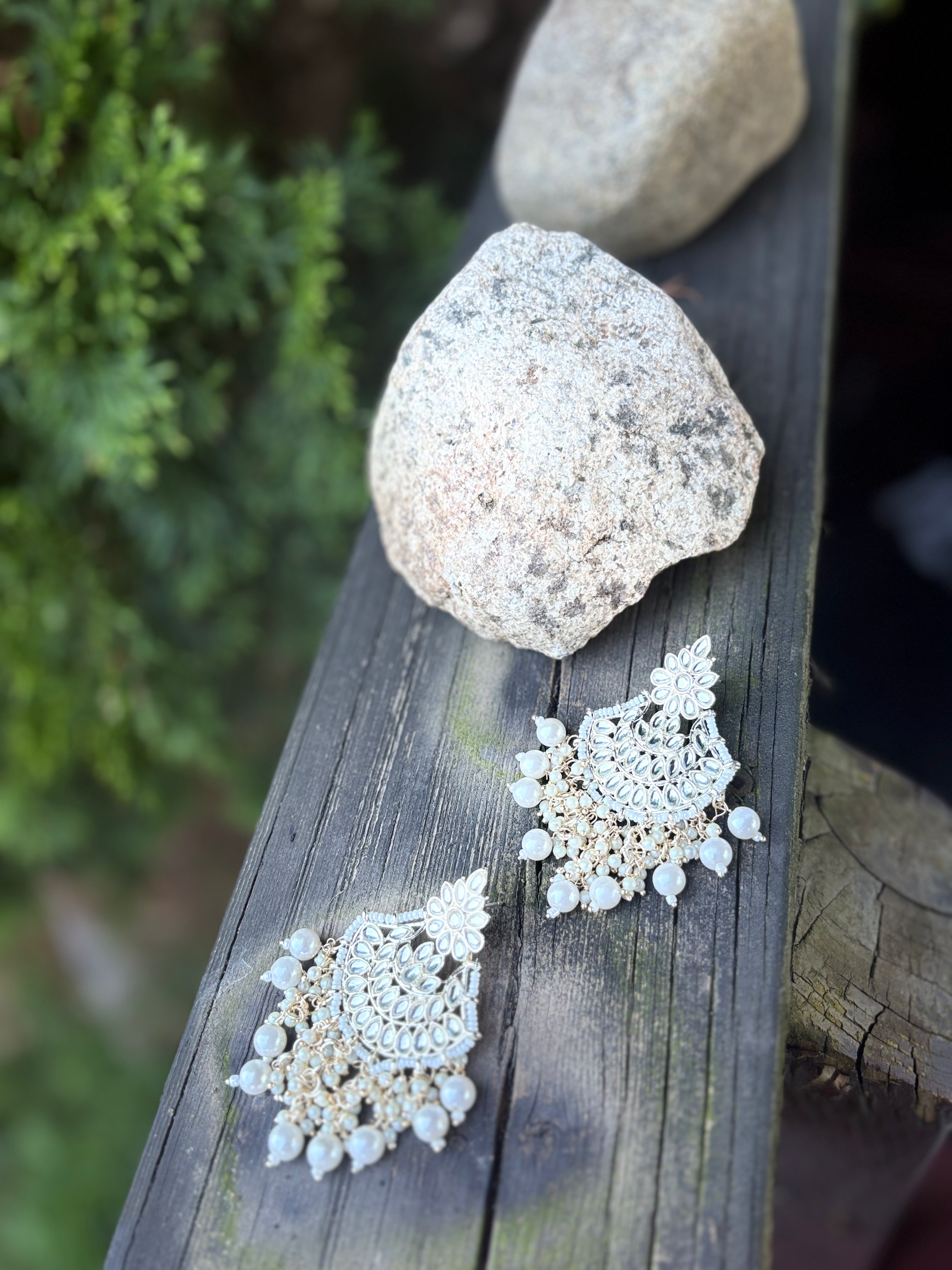 Stone-Studded Kundan Pearl Chandeliers