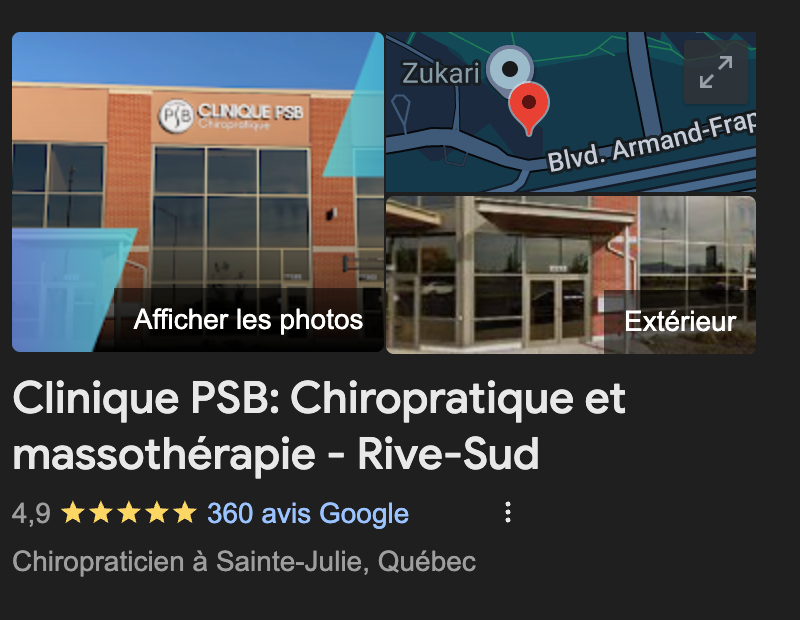La Clinique PSB sur la Rive-Sud de Montréal avec plus de 350 avis Google 5 étoiles!