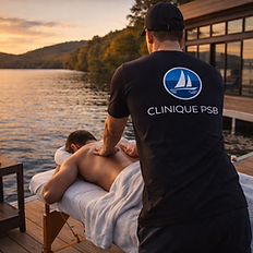 Traitement de chiropratique à domicile lac des Piles sur un quai au bord de l’eau