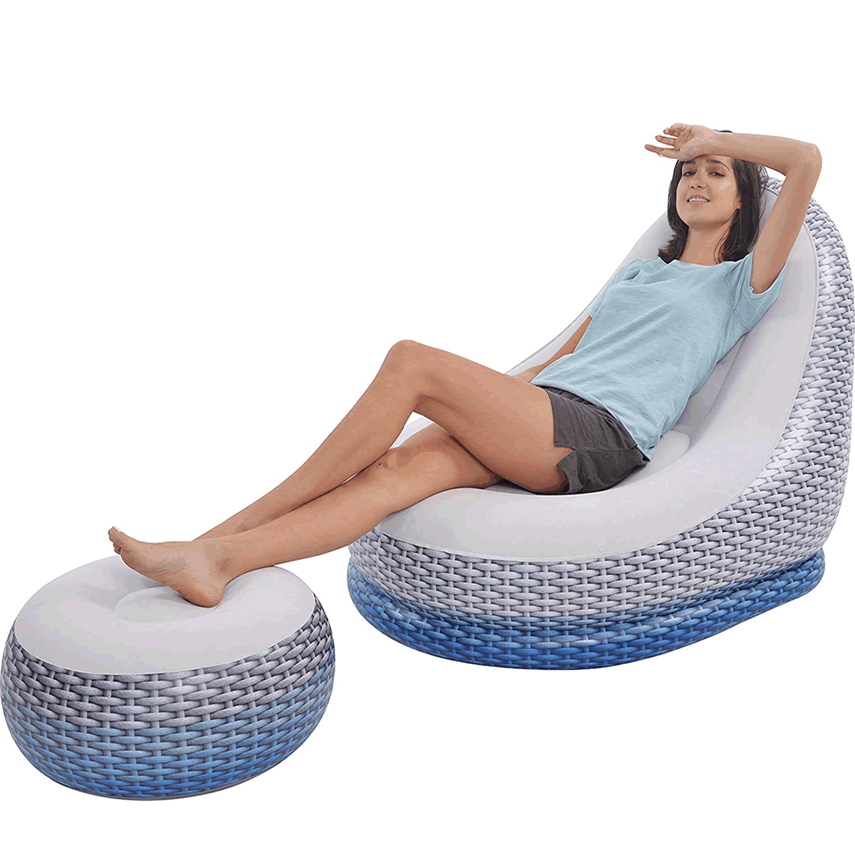 Inflatable Deluxe Lounge Lounger Chair With Ottoman | HomeVibeDeals