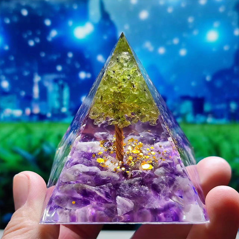 Thumbnail: Spiritual Meditation Healing Reiki Resin Natural Crystal Amethyst Sphere Pyramid