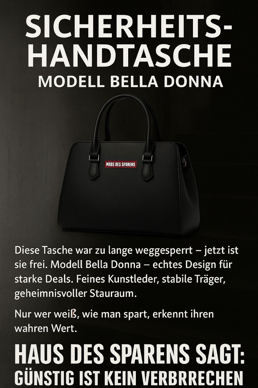 „Sicherheits-Handtasche Modell Bella Donna – direkt aus dem Tresor“: Damentasche