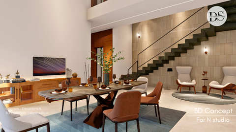 Residential interior design rendering created by our firm showcasing modern and elegant interiors.