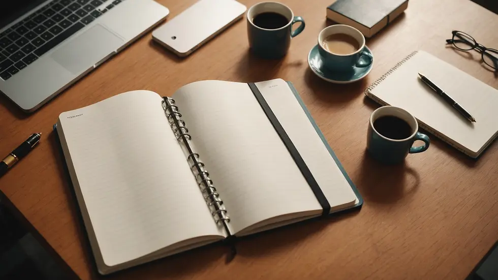 High angle view of an open notebook on a study desk