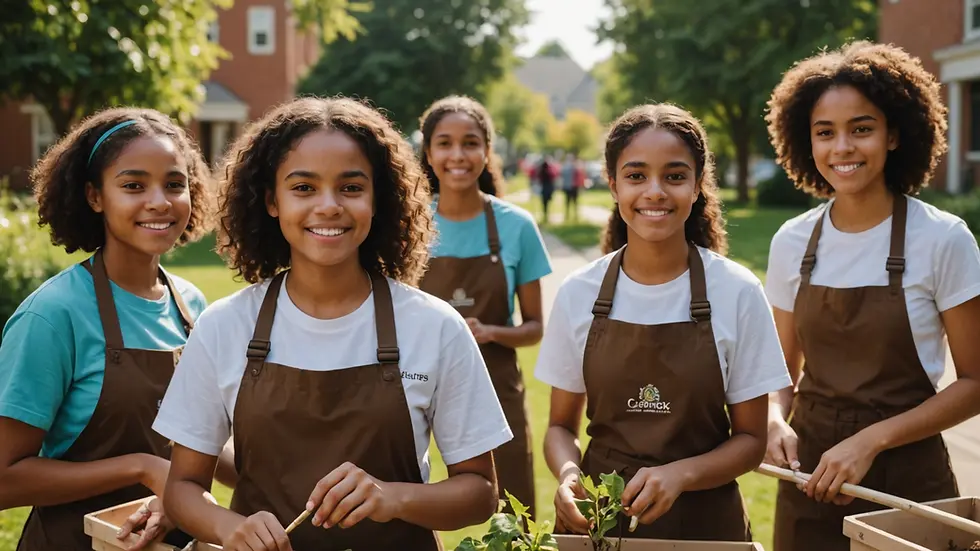 Young brown girls participating in community service