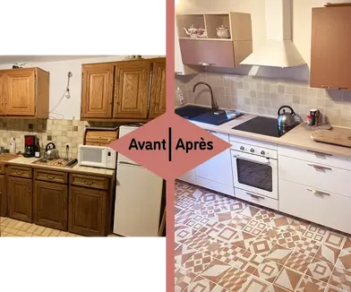 Photos avant / après de rénovation et d'aménagement de cuisine terra-cotta