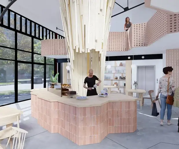 Vue 3D de la conception du bar de l'ERP