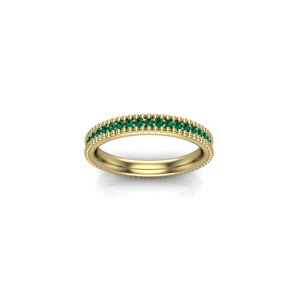 Strato 0.50ct round lab-grown emerald beaded edge ring in 18ct yellow gold