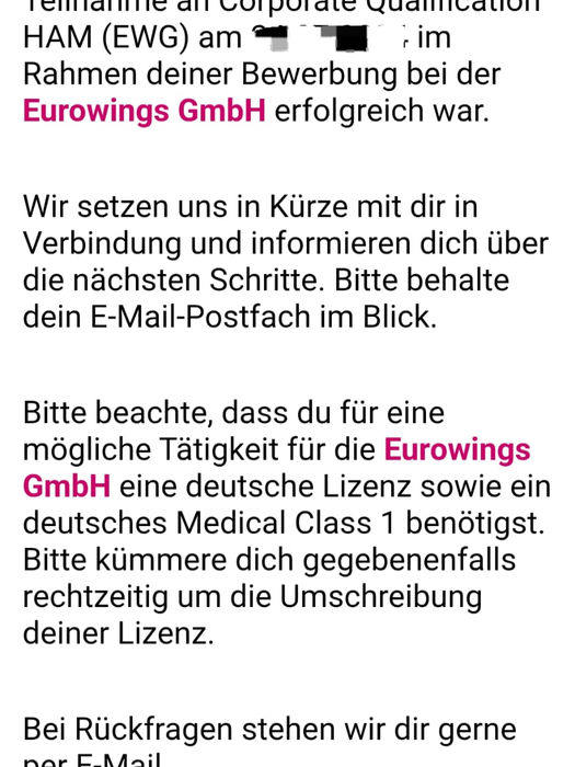 Eurowings IP CQ erfolgreich mit Nikkifly DA-42 Screeningvorbereitung Berlin