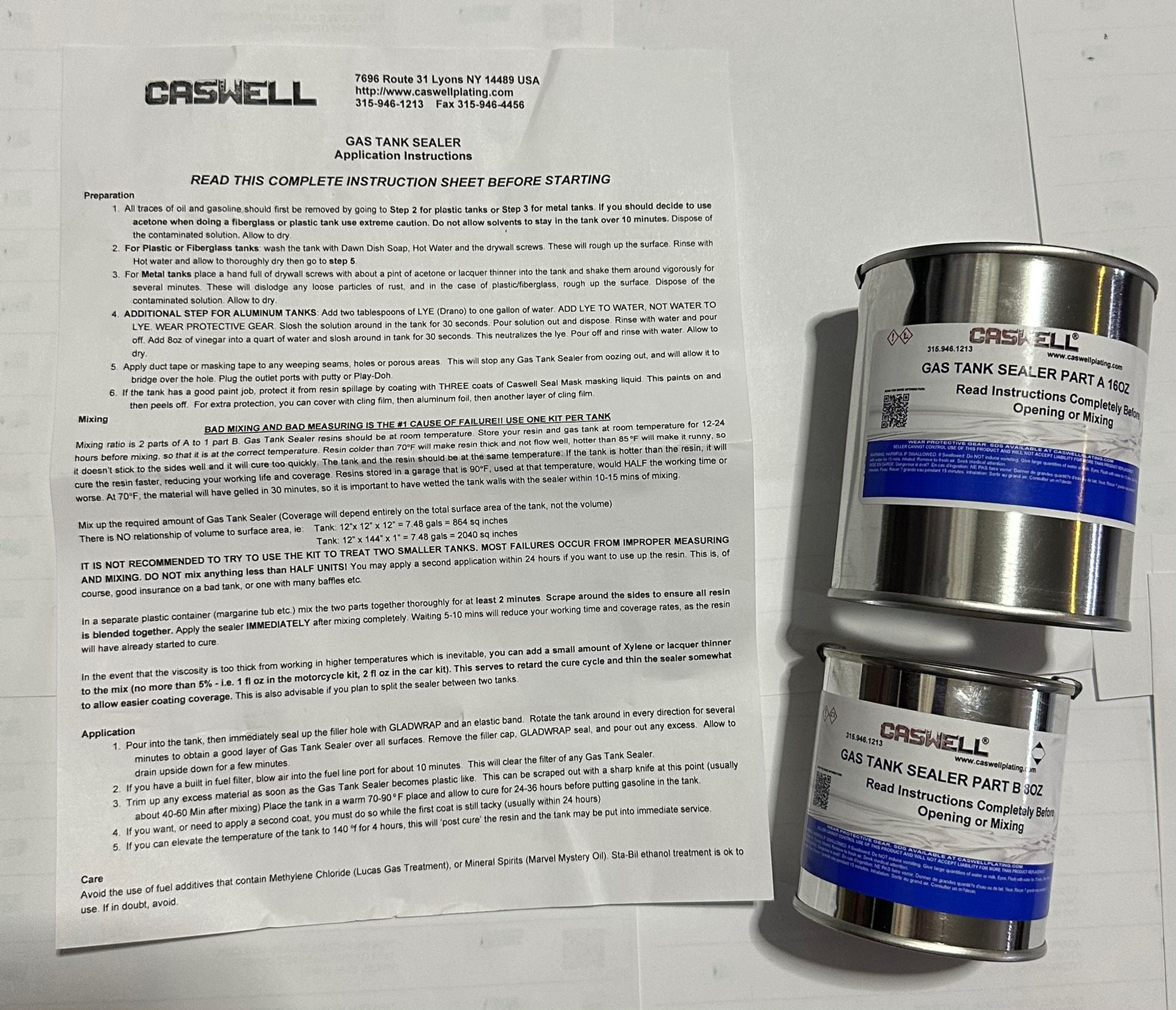 363J CLEAR MOTORCYCLE CASWELL EPOXY GAS TANK SEALER