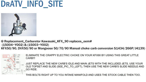 1EA Replacement Carburetor Kawasaki KFX 90 KFX90 (EX5) S1434/266P