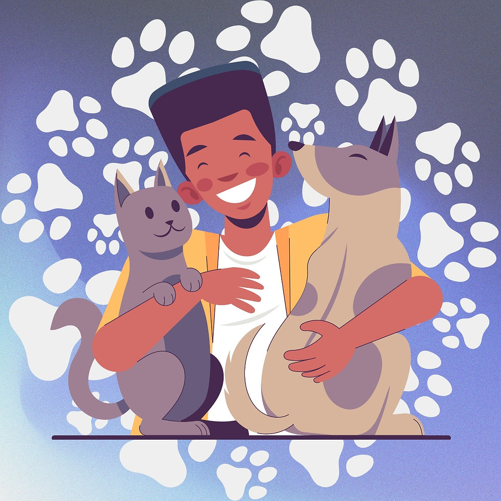 homem com gato e cachorro