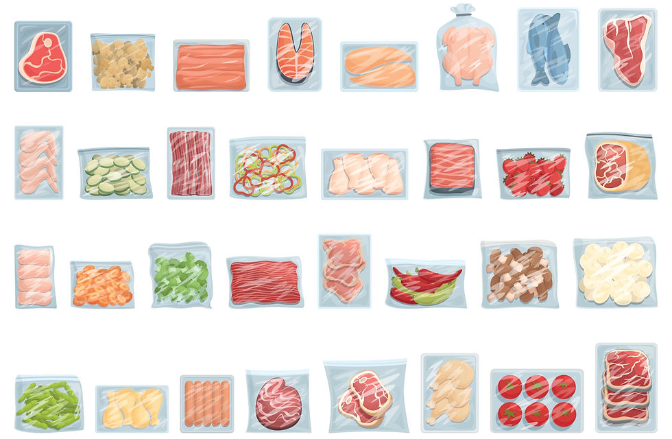 vários alimentos em saquinhos para congelar