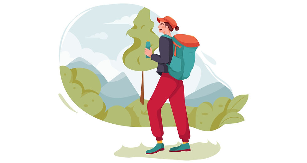 garota caminhando natureza e mochila