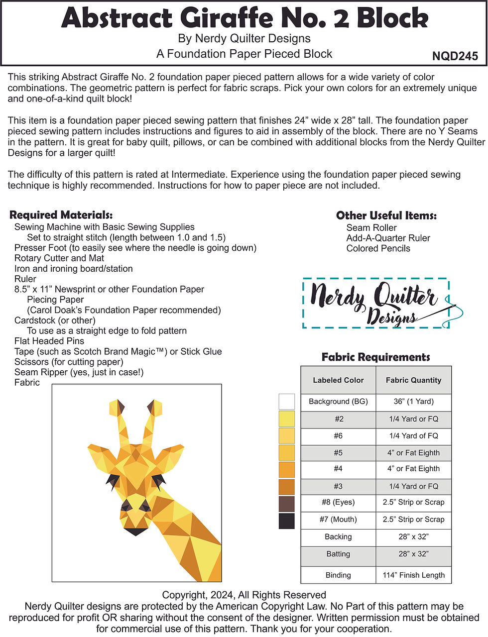 Thumbnail: Abstract Giraffe (No. 2) FPP Quilt Digital Pattern Block 24"x28"