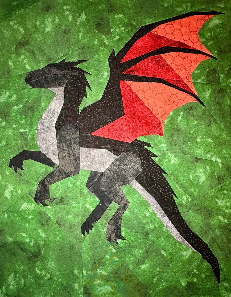 Thumbnail: Flying Dragon Foundation Paper Pieced Quilt Pattern Block Fantasy Book Wyvern Dr