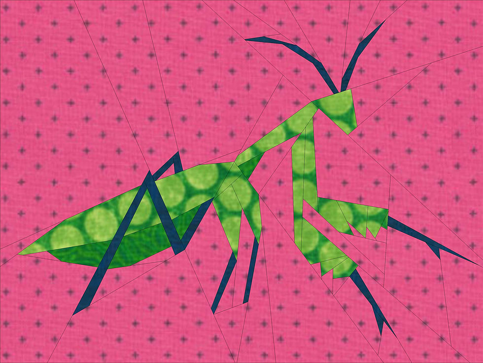 Thumbnail: Praying Mantis Insect Bug Paper Pieced Quilt Pattern Block 16"x12"