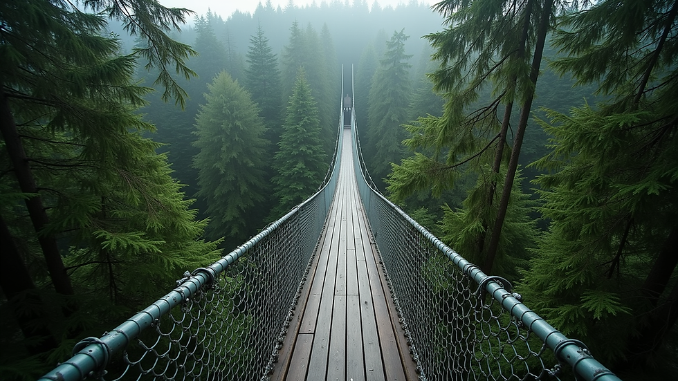 High angle view of Capilano Suspension Bridge surrounded by lush forest