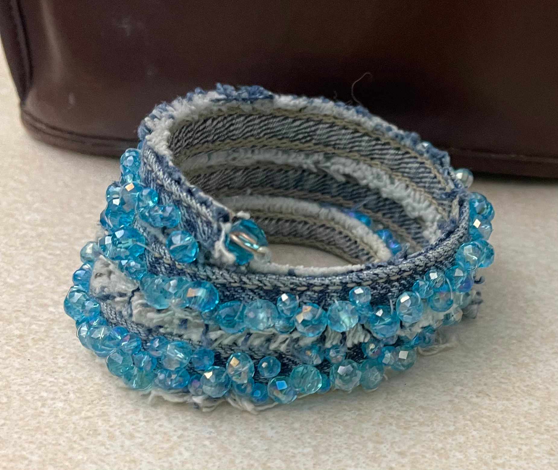 denim and blue sparkle memory wire bracelet Casual denim meets a little sparkle!