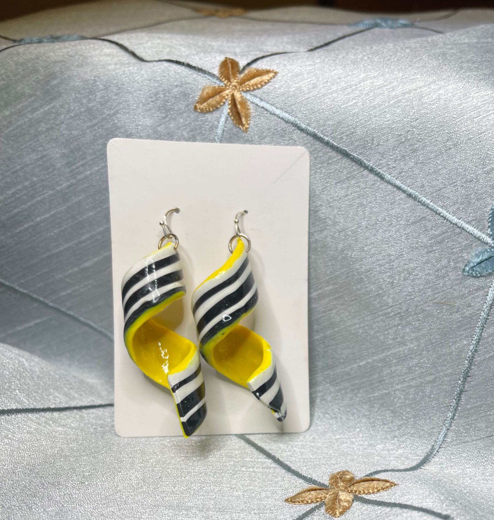 yellow, black & white twist earrings