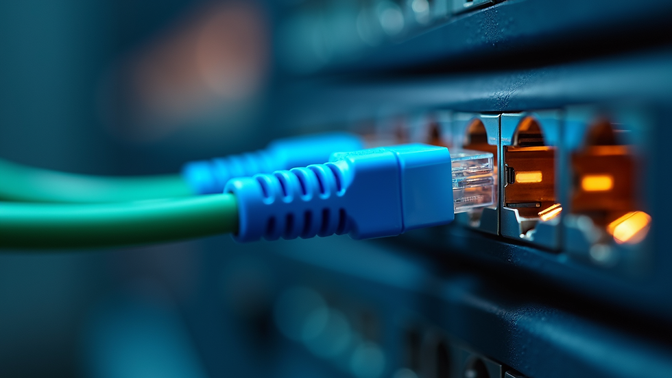 close-up of network cables connected to a switch