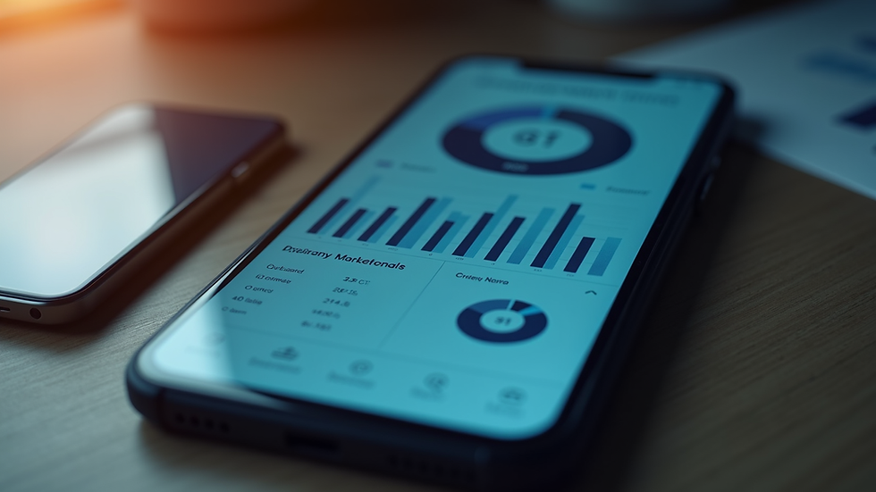 Close-up of a smartphone showing automated marketing analytics dashboard