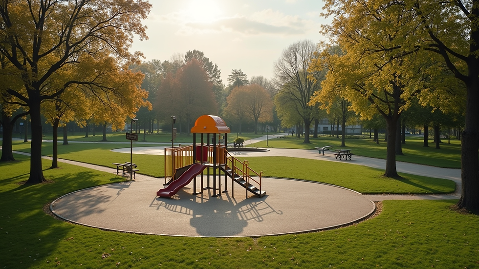 Augenhöhe Blick auf einen ruhigen Park in Heilbronn mit Spielplatz