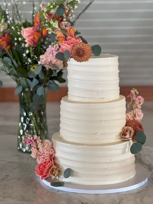 3 tier horizontal stripe -wedding cake- natural flowers