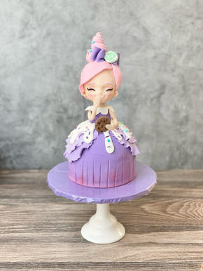 Little Girl Doll-birthday cake-girl party-halloween cake, birthday cake, dia de los muertos-day of the dead-best bakery, bakery near me, San Diego bakery, custom cake-party-doll cake