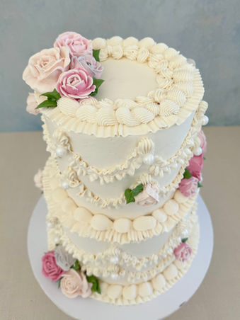 2 tiers -clusters-pink buttercream flowers