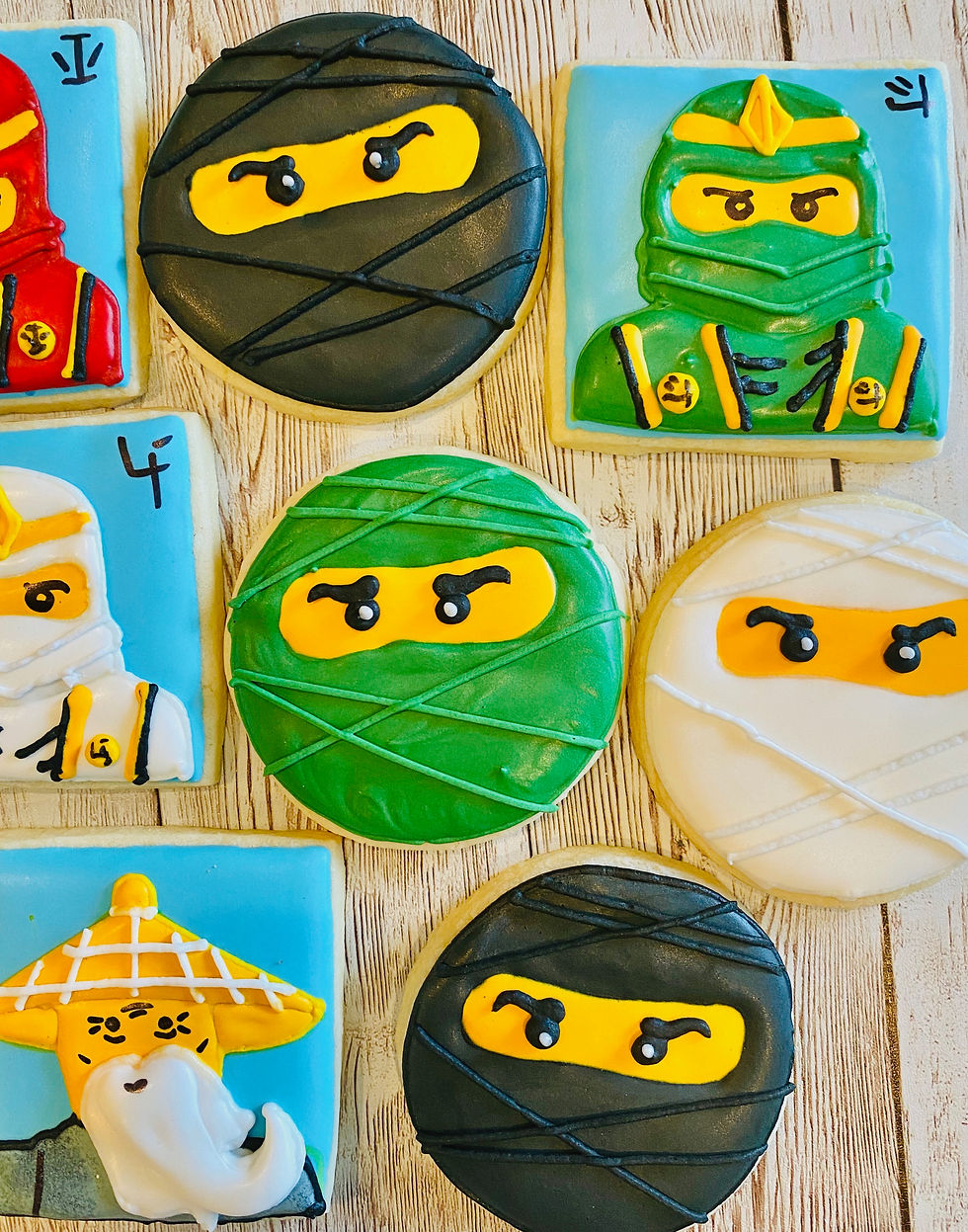 Thumbnail: Lego Ninjago Warriors 1 dozen Custom Decorated Cookies Lloyd Kai Cole Zane