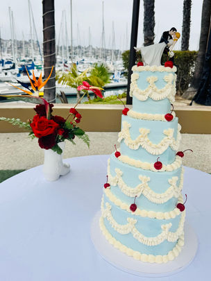 4 tier wedding cake-heart shaped-pale blue-maraschino cherries-Island Palms-San Diego-California