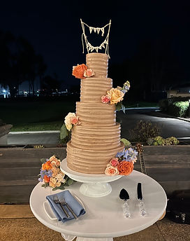 5 tier wedding cake -chocolate icing-flowers