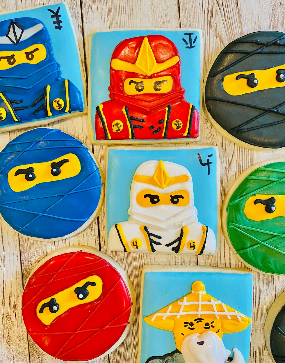Thumbnail: Lego Ninjago Warriors 1 dozen Custom Decorated Cookies Lloyd Kai Cole Zane