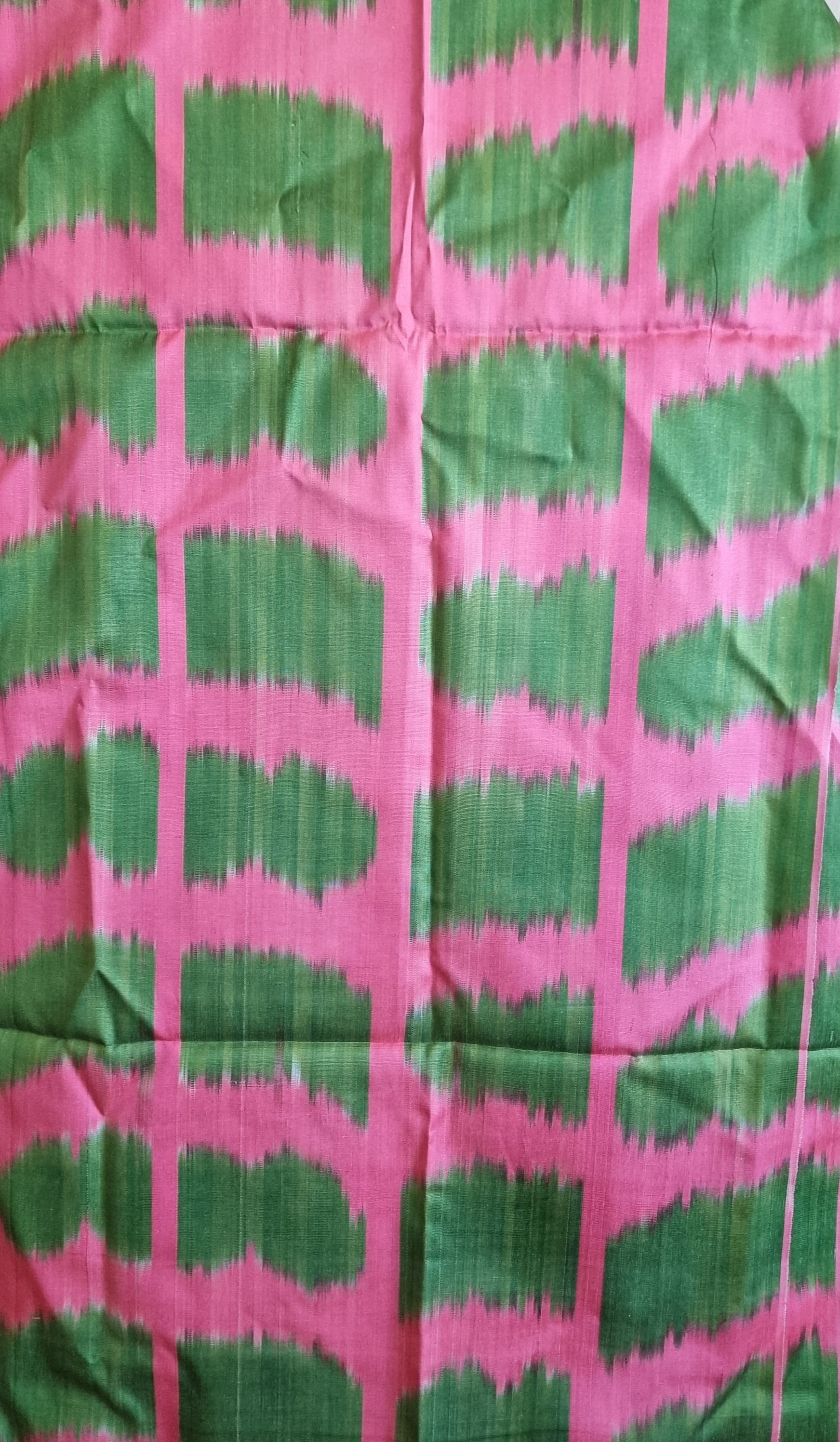 Lampshade handmade with Uzbek handwoven ikat fabric-pink and green