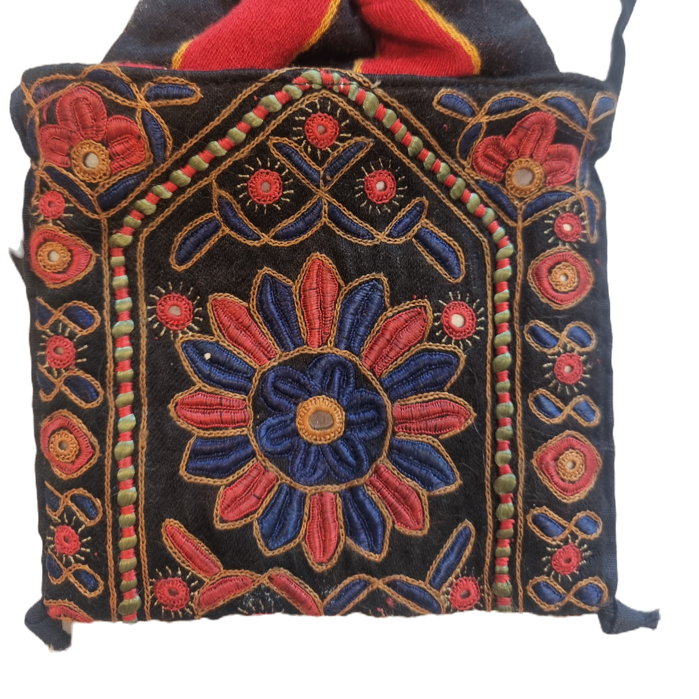 Embroidered drawstring pouch from Gujarat, India