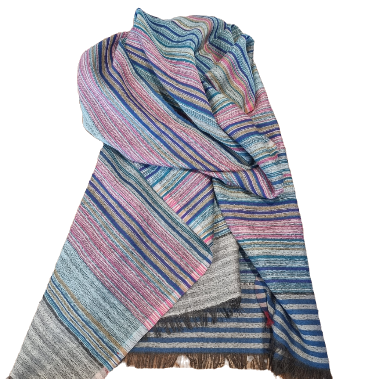 Fine Multicoloured  Striped Wool and Cotton Shawl