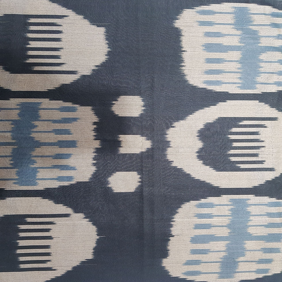 Thumbnail: Lampshade handmade with Uzbek handwoven ikat- silver blue charcoal fabric