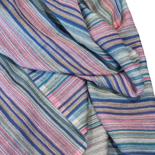 Thumbnail: Fine Multicoloured  Striped Wool and Cotton Shawl