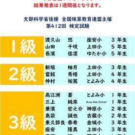 第412回 2022年11月度「そろばん級位」検定試験 合格発表。
