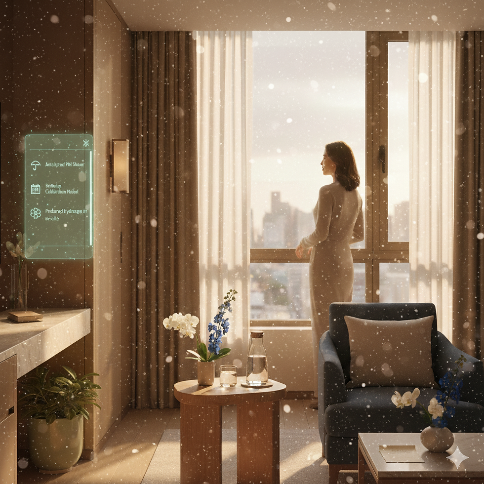 Eye-level view of a modern hotel lobby with automated check-in kiosks