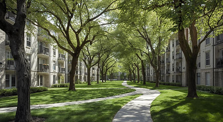 Wohnpark mit mehreren Mehrfamilienhäusern