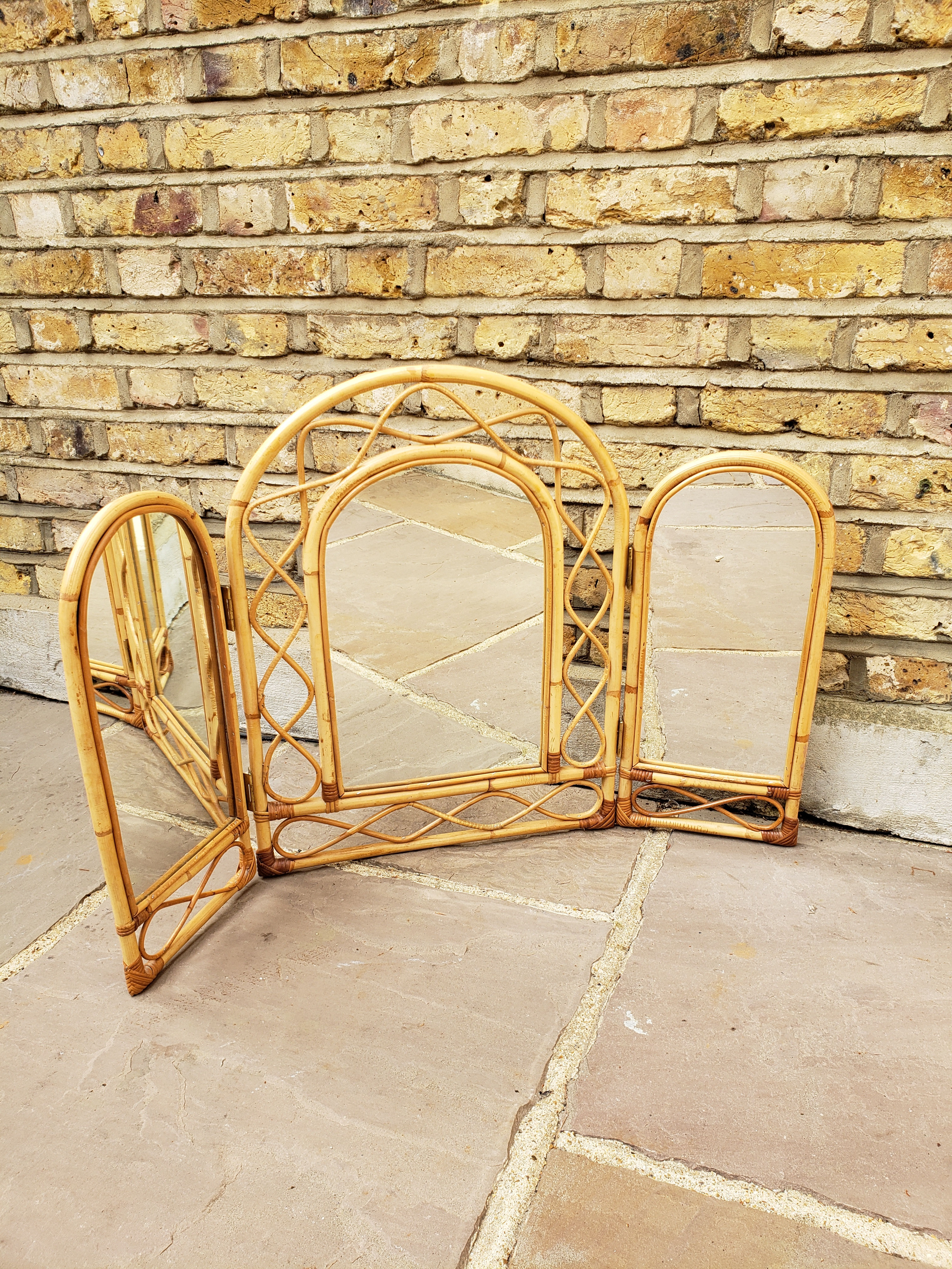 70s Vintage Bamboo Triple (Tri-Fold) Mirror