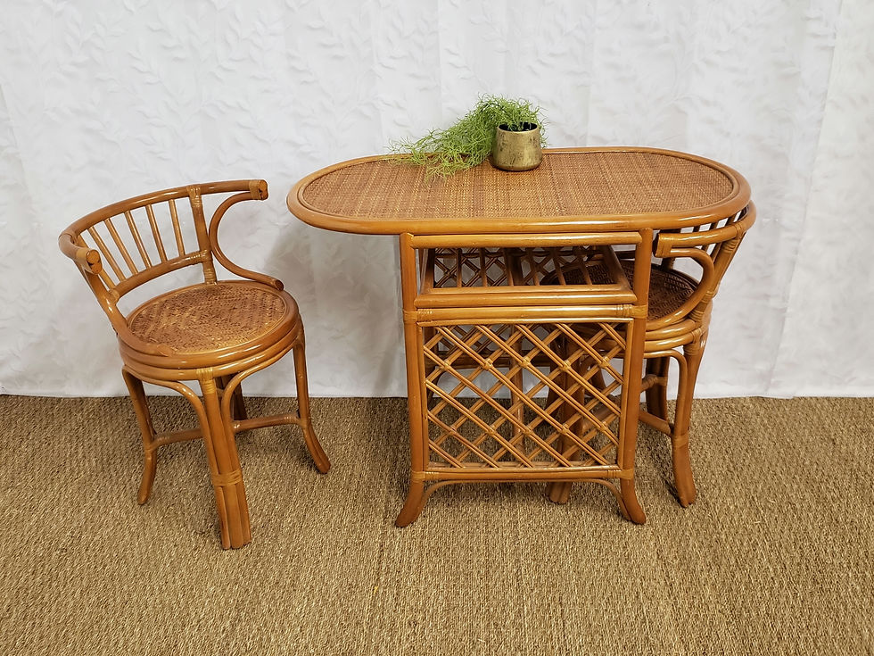 Thumbnail: 70s Bamboo Bistro Set / Breakfast Table & Chairs