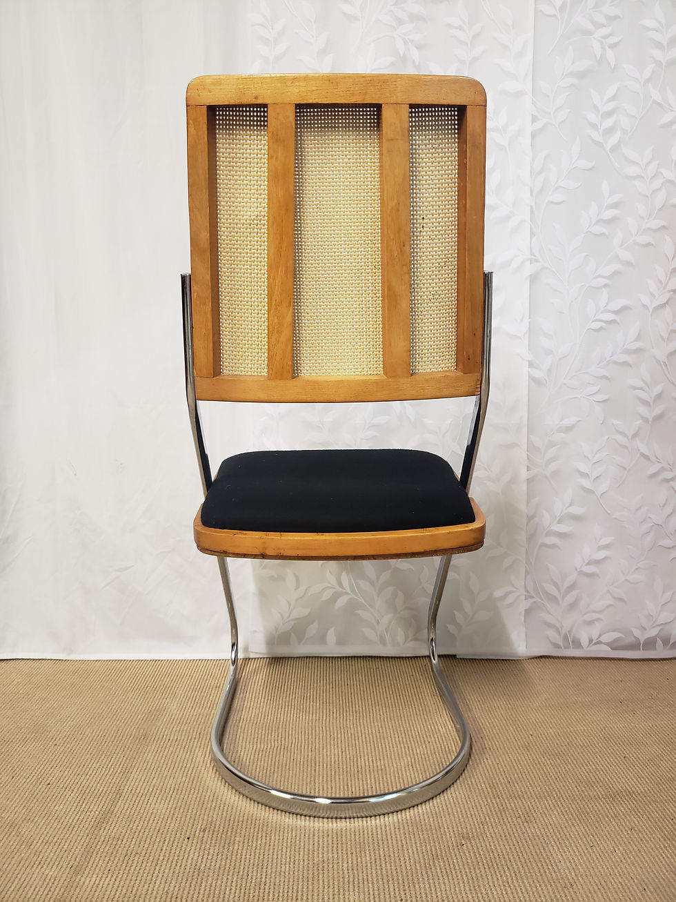 Thumbnail: 70s Chrome & Rattan Cantilever Dining Chair