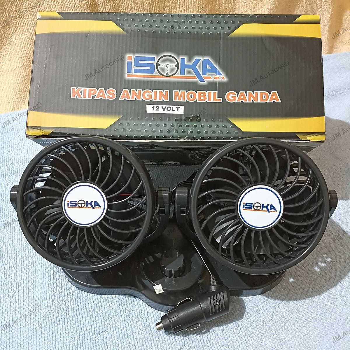 Kipas Angin Mobil Ganda Isoka 12volt / Double Fan Isoka 12v 360 derajat