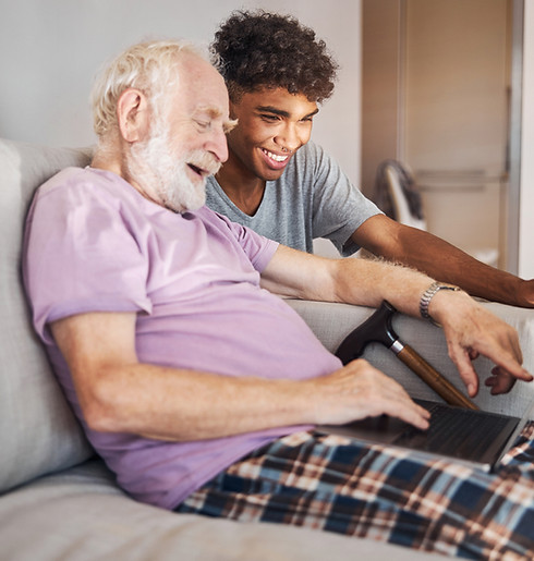 The old man and Caregiver watching together
