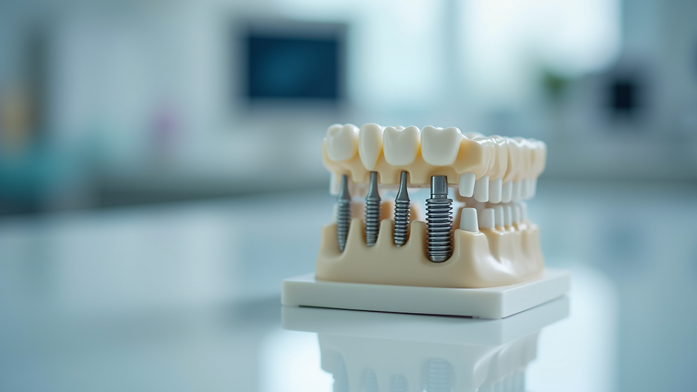 Close-up view of dental implant model on a clinic desk