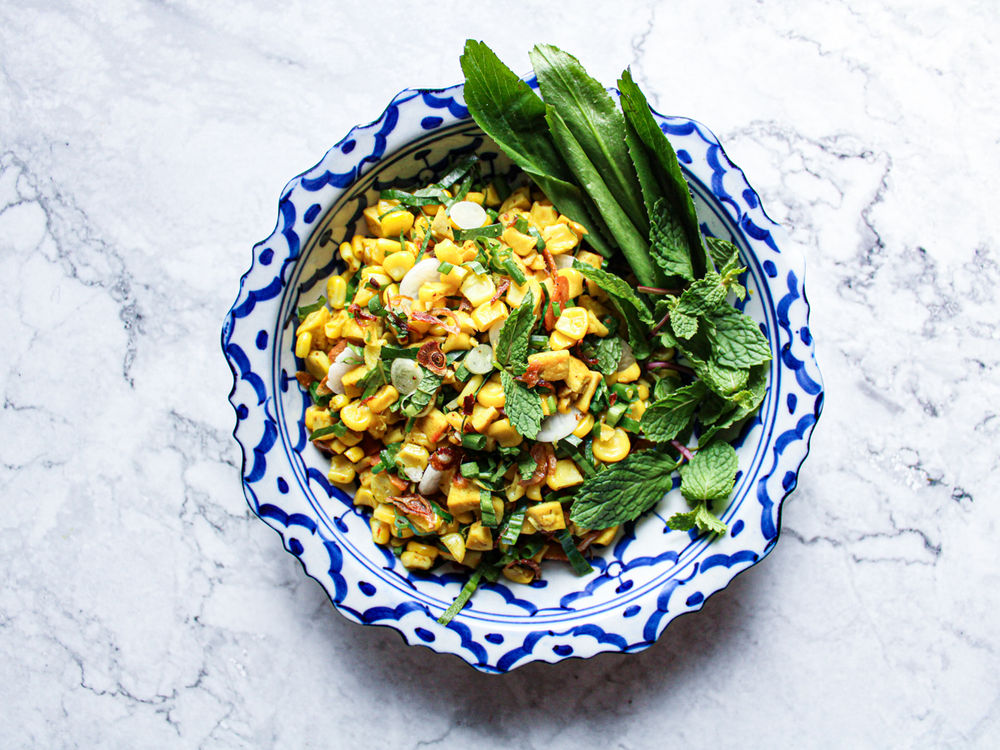 Corn and Tofu Laab Kua Recipe, Northern Thai Salad