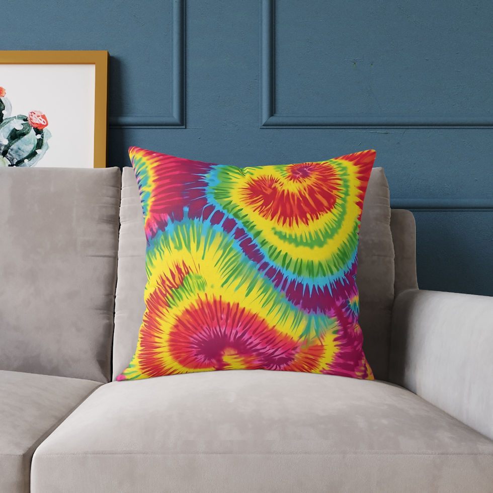 Thumbnail: Colorful tie-dye throw pillow on sofa
